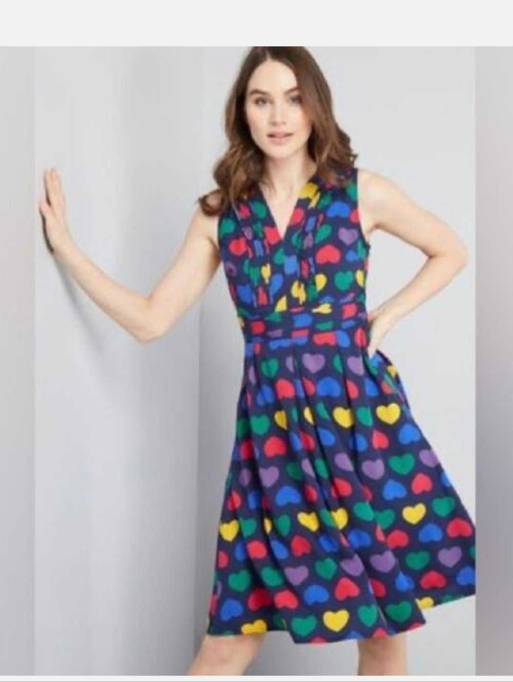 Modcloth Surely Sweet Multicolor Heart Print A Line Dress Rockabilly